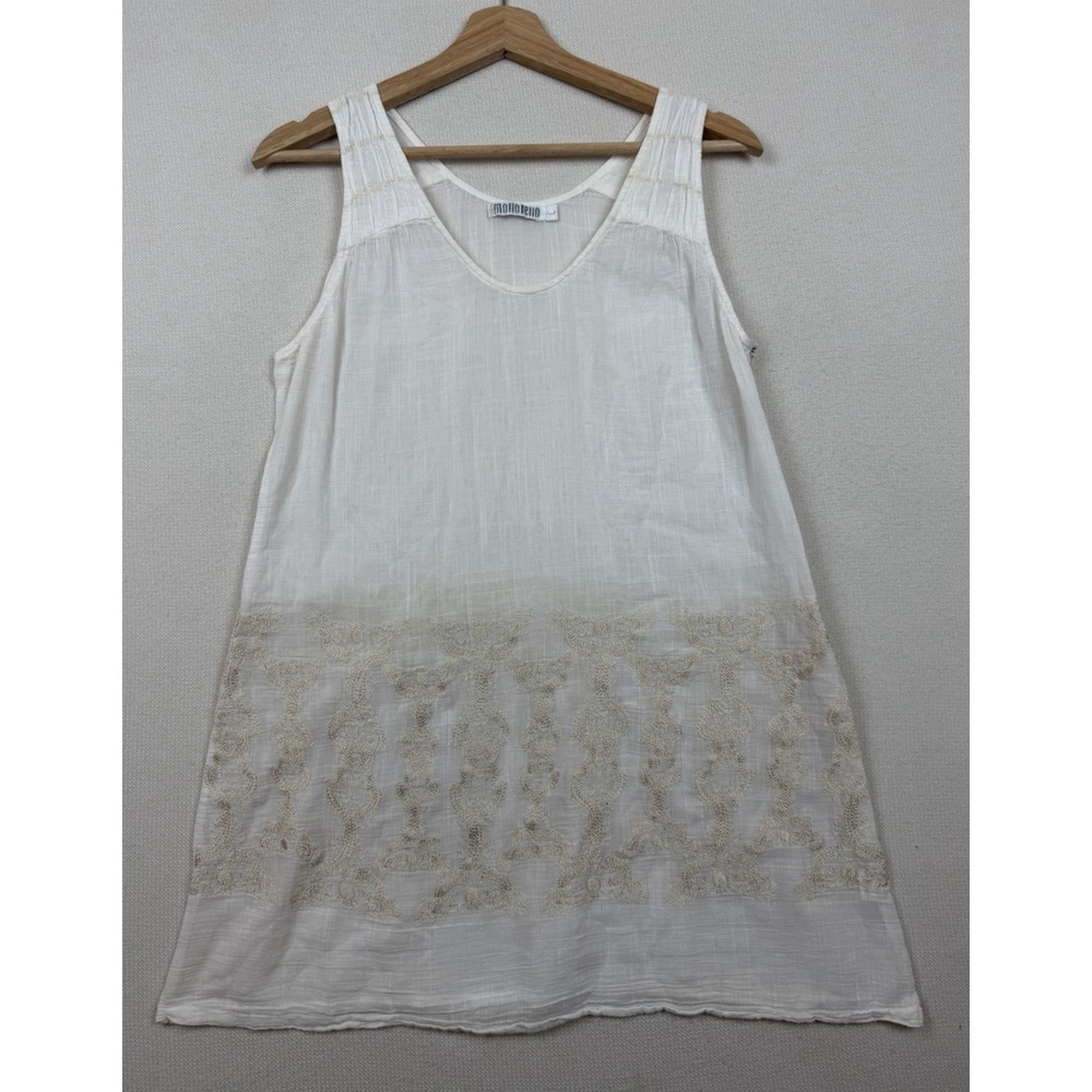 Monoreno Women's Embroidered Ivory Tunic Blouse Size‎ L Semi-Sheer Zip Romantic